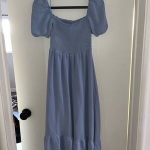 Reformation Meadow dress in Mineral blue color
